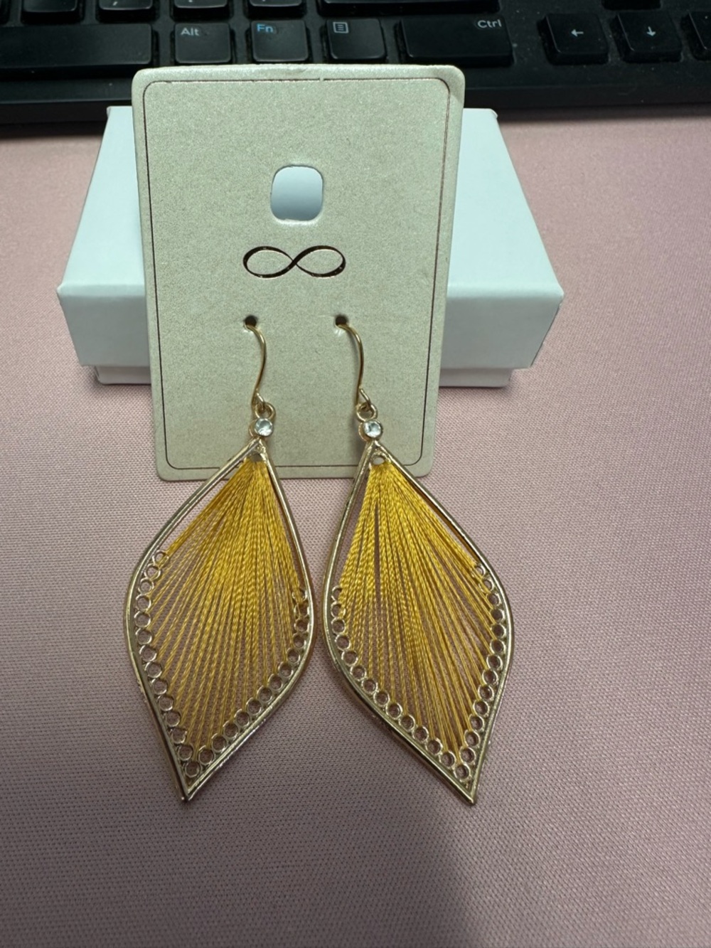 Gold-Tone Yellow Thread Leaf Drop Earrings